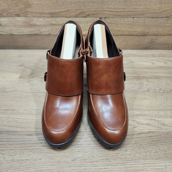 Clarks Artisan Elipsa Mae Double Buckle Brown Block Heels Ankle Boots Size 9.5 - Picture 7 of 10